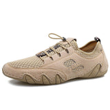 Men Round Toe Hand Stitching Breathable Mesh Leather Shoes