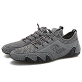 Men Round Toe Hand Stitching Breathable Mesh Leather Shoes