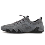 Men Round Toe Hand Stitching Breathable Mesh Leather Shoes