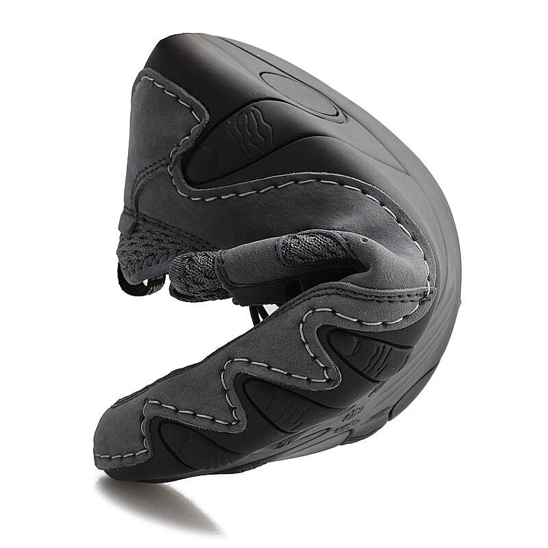 Men Round Toe Hand Stitching Breathable Mesh Leather Shoes