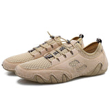 Men Round Toe Hand Stitching Breathable Mesh Leather Shoes