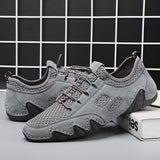 Men Round Toe Hand Stitching Breathable Mesh Leather Shoes