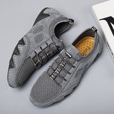 Men Round Toe Hand Stitching Breathable Mesh Leather Shoes