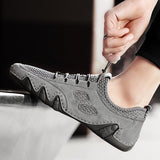 Men Round Toe Hand Stitching Breathable Mesh Leather Shoes