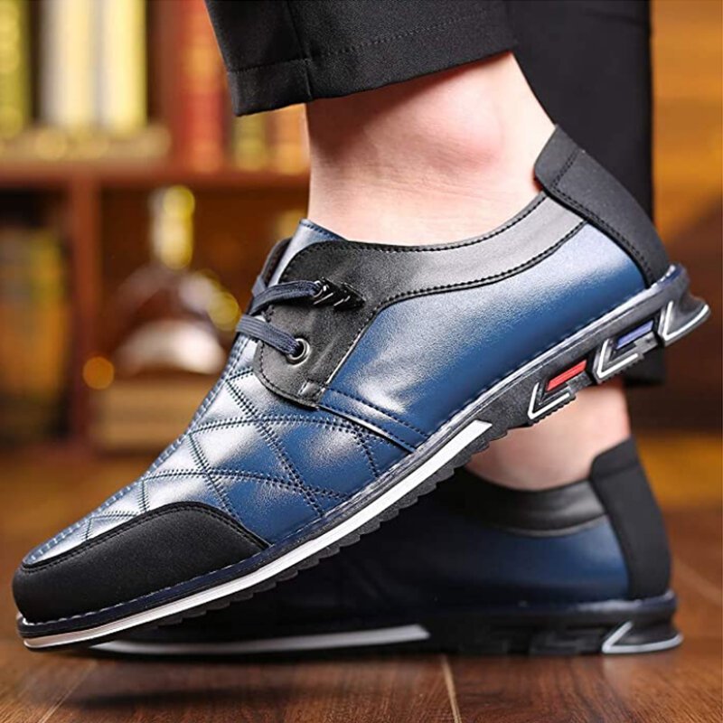 Plus Size Men Plaid Leather Soft Lace Up Comfy Casual Shoes