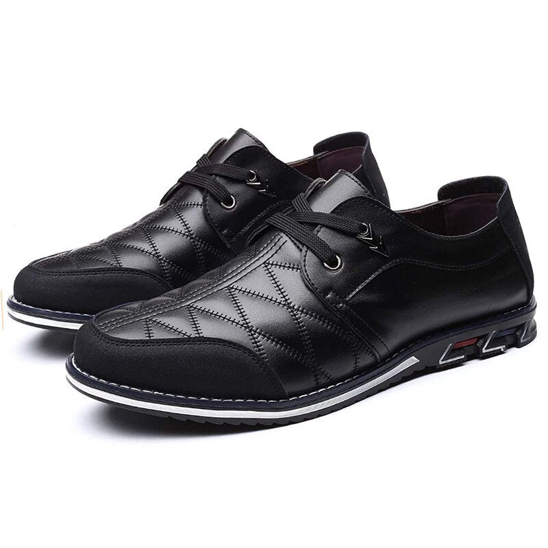 Plus Size Men Plaid Leather Soft Lace Up Comfy Casual Shoes