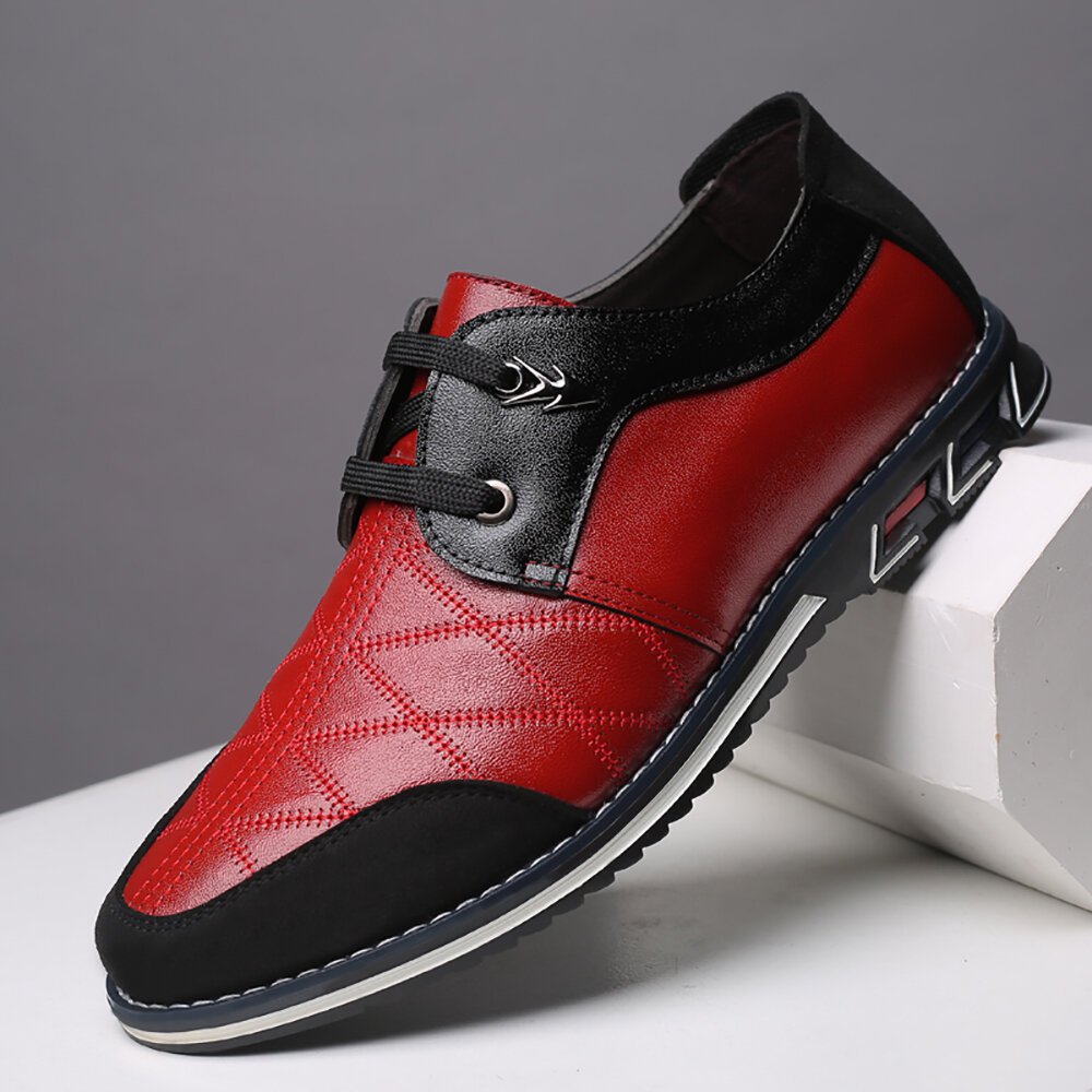 Plus Size Men Plaid Leather Soft Lace Up Comfy Casual Shoes