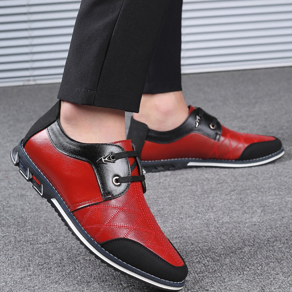 Plus Size Men Plaid Leather Soft Lace Up Comfy Casual Shoes