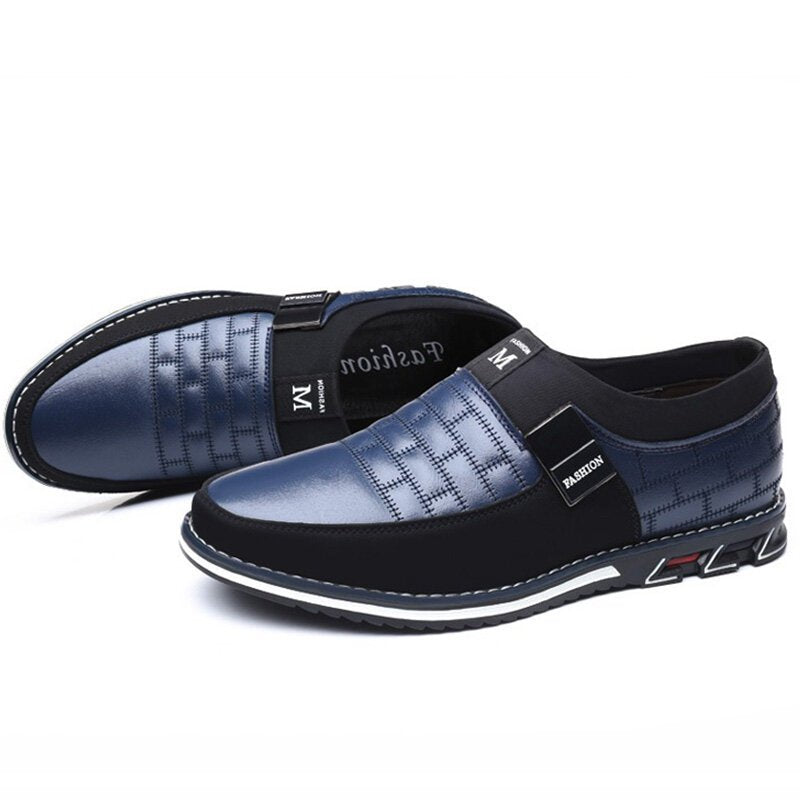 Men Genuine Leather Splicing Non Slip Metal Soft Sole Casual Shoes
