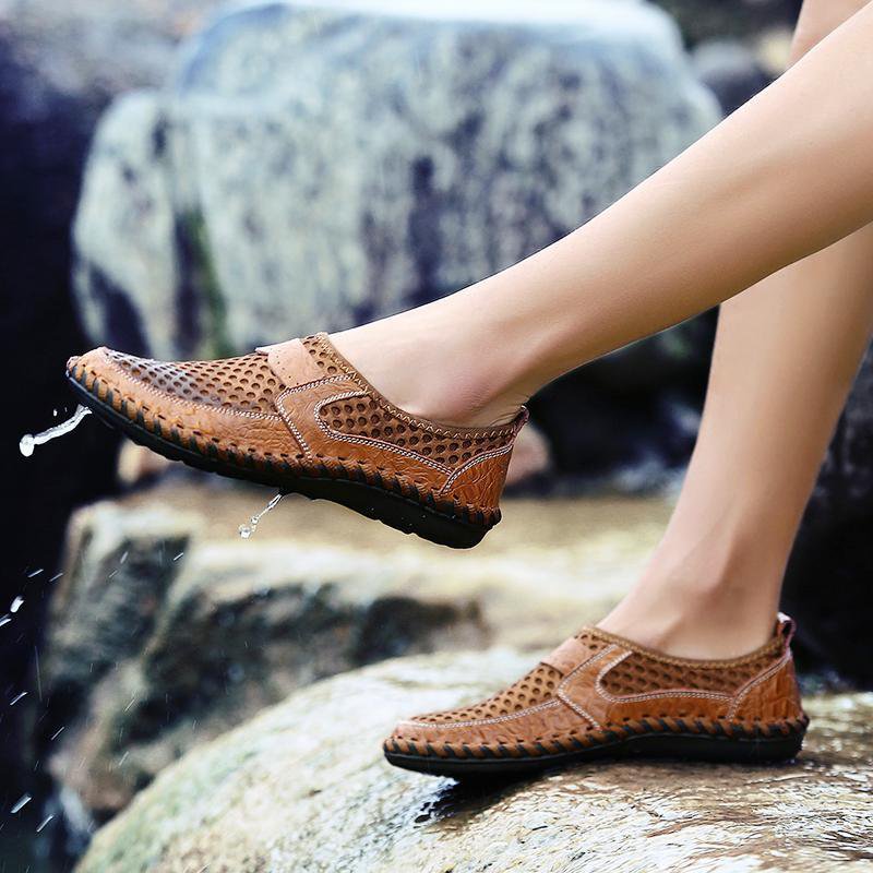 Men Stitching Mesh Soft Loafers Breathable Outdoor Casual Shoes