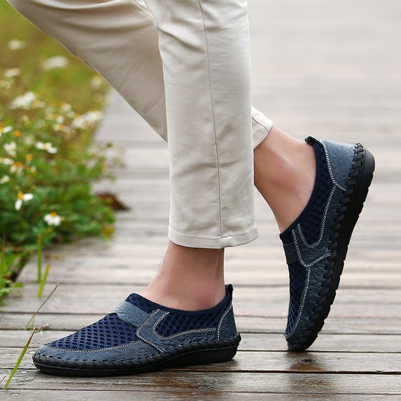 Men Stitching Mesh Soft Loafers Breathable Outdoor Casual Shoes
