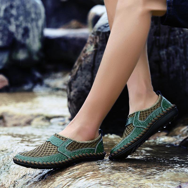 Men Stitching Mesh Soft Loafers Breathable Outdoor Casual Shoes