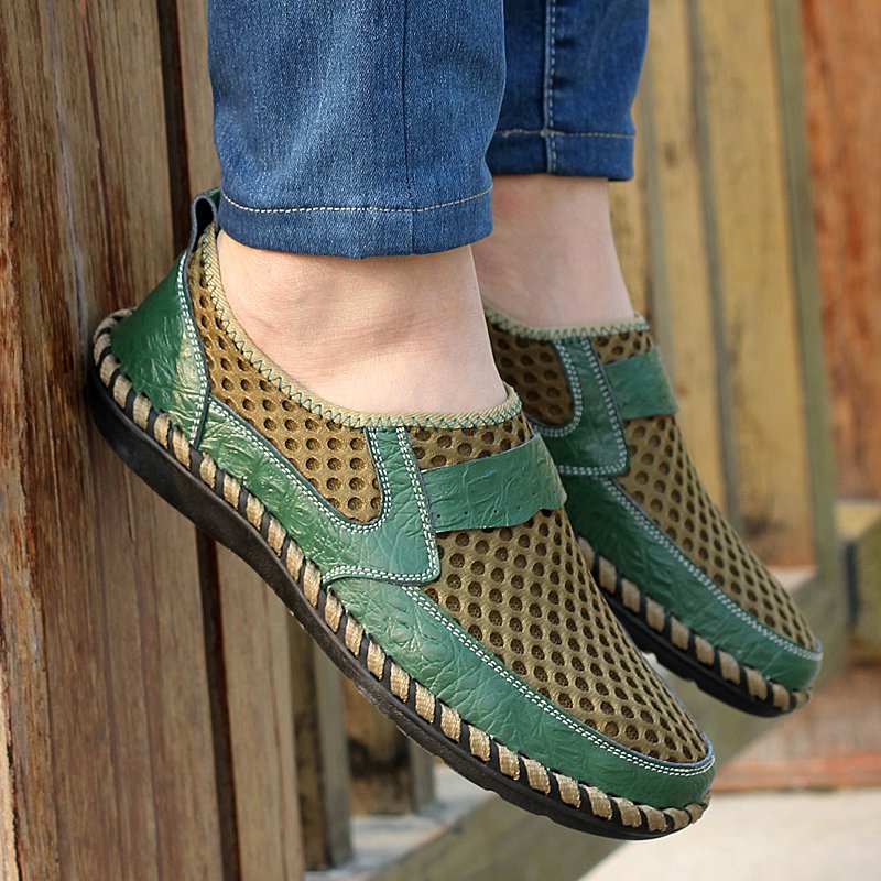 Men Stitching Mesh Soft Loafers Breathable Outdoor Casual Shoes