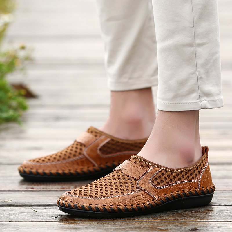 Men Stitching Mesh Soft Loafers Breathable Outdoor Casual Shoes