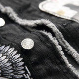 Men's Washed Embroidered Skull Denim Vest