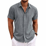 Men's Solid Color Lapel Cotton Linen Short Sleeve Shirt