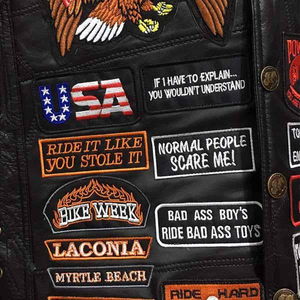 Men's Embroidered Badge Leather Cycling Vest