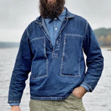 Men's Vintage Pocket Lapel Pullover Long Sleeve Denim Shirt
