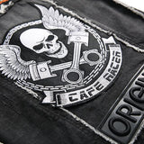 Men's Washed Embroidered Skull Denim Vest