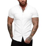 Men's Solid Lapel Short Sleeve Fitness Stretch Shirt