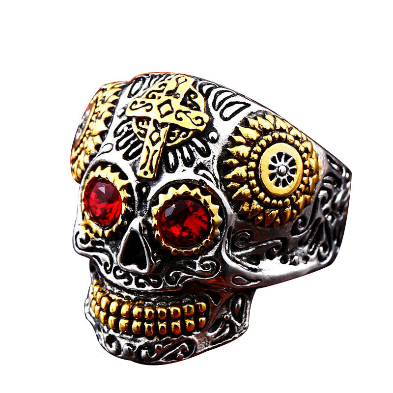 Sugar Skull Ring with CZ Stones