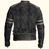 Black Retro Distressed Leather Jacket