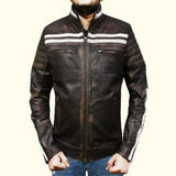 New Mens Moto Cafe Racer Retro Stripped Brown Distressed Leather Jacket Fashion