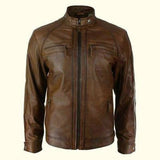 Men's Retro Zipped Brown Casual Leather Jacket