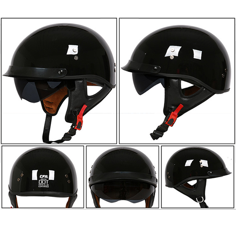 Sun Shield Half Helmet DOT - Gloss Black