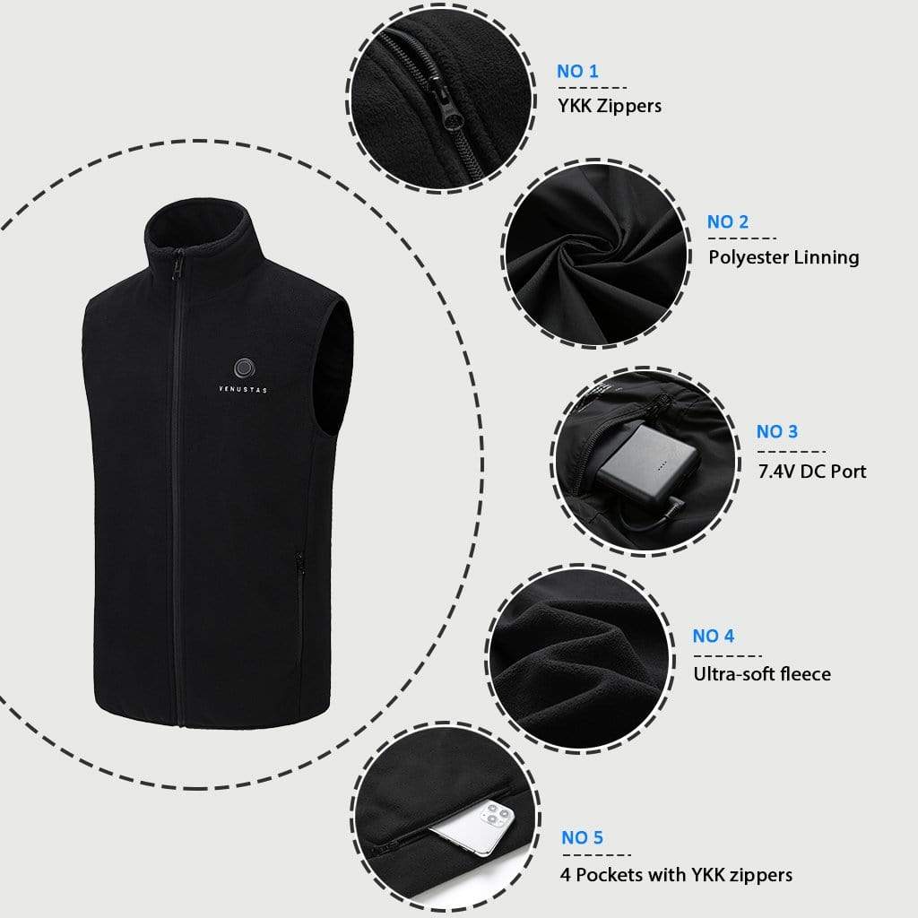 Men's Fleece Heated Vest 7.4V Lightweight Insulated Electric Vest (Battery Pack Excluded)