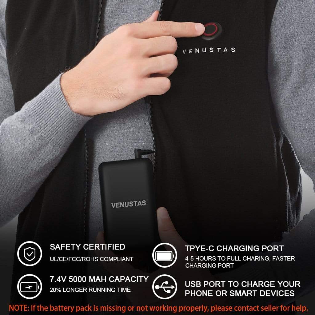 Men's Fleece Heated Vest 7.4V Lightweight Insulated Electric Vest (Battery Pack Excluded)