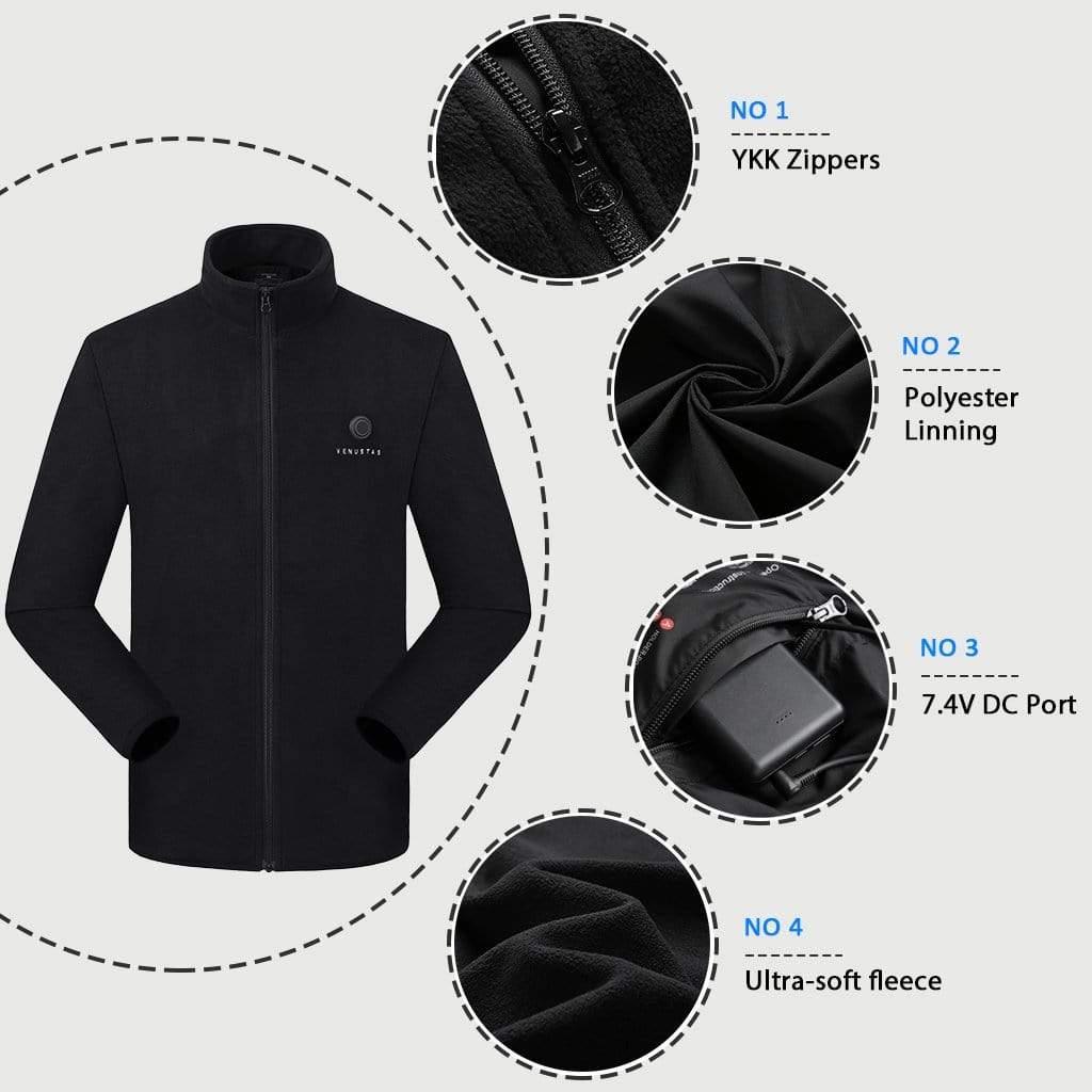 Zipper up Heated Fleece Jacket for Men 7.4V
