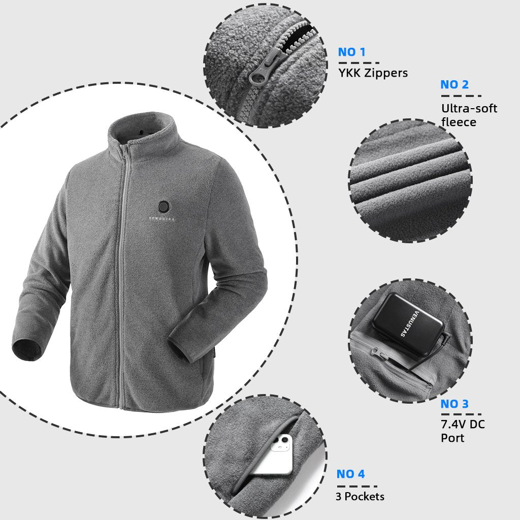 Zipper up Heated Fleece Jacket for Men 7.4V