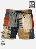 Medieval Geometric Textured Men's Hawaiian Board Shorts Plus Size Home Art Check Stretch Button Camping Shorts