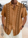 Cotton Linen Ethnic Aztec Pattern Retro Bowling Shirt Oversized Vacation Aloha Shirt