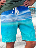 Men's Ocean Waves Holiday Board Shorts Art Stretch Basic Shorts Swim Trunks