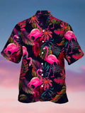 Waterproof Tropical Flamingo Men's Hawaiian Shirts Stain-Resistant Hydrophobic Lightweight