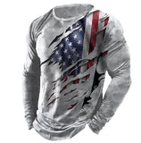 Men's Vintage American Flag Print Lace-Up Hooded Long Sleeve T-Shirt