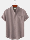 Men's Casual Cotton Linen Stand Collar Soft & Breathable Short Sleeve Shirt
