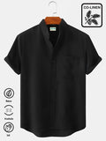 Men's Casual Cotton Linen Stand Collar Soft & Breathable Short Sleeve Shirt