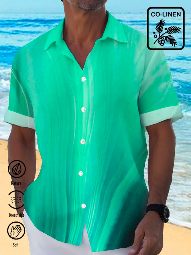 Cotton Linen Gradient Men's Hawaiian Button Down Shirt