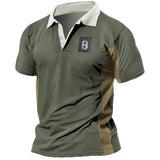 Men's Vintage Tactical Colorblock Print Polo Short Sleeve T-Shirt
