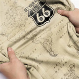 Men's Vintage World Map Route 66 Lace-Up Stand Collar T-Shirt