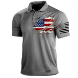 Men's T-Shirt Polo Vintage American Flag Independence Day Short Sleeve Outdoor Summer Daily Top Navy Blue Black Khaki