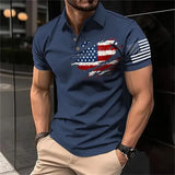 Men's T-Shirt Polo Vintage American Flag Independence Day Short Sleeve Outdoor Summer Daily Top Navy Blue Black Khaki