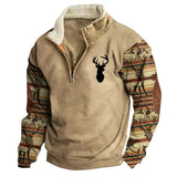 Men's Sweatshirt Vintage Elk Ethnic Print Plush Quarter Zip Daily Tops