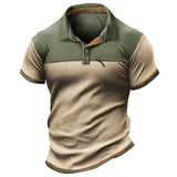 Plus Size Men's Outdoor Vintage Tactical Color Matching Pocket Henley T-Shirt