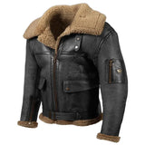 Men Vintage Distressed Real Fur RAF B3 Bomber Genuine Sheepskin Leather Jacket