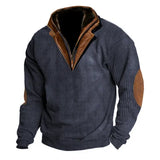 Men's Outdoor Casual Zip Polo Stand Collar Long Sleeve Sweatshirt Double Layer Lapel Fur Leather Collar Pullover