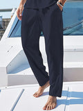 Linen Pants Men's Breathable Loose Casual Solid Color Basic Plus Size Pants